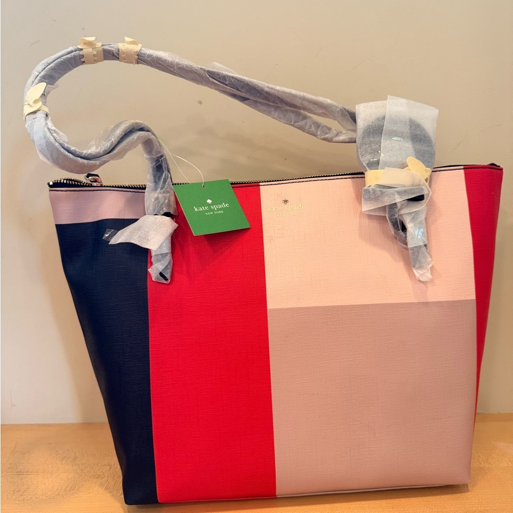 NWT kate spade Colorblock Saffiano Tote in Pink, Red, Navy